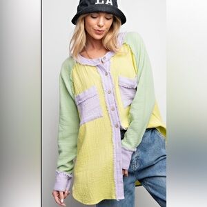 836 small - 3X 🌻 EASEL SIZE-COLOR BLOCK COTTON GAUZE BUTTON
DOWN SHIRT
